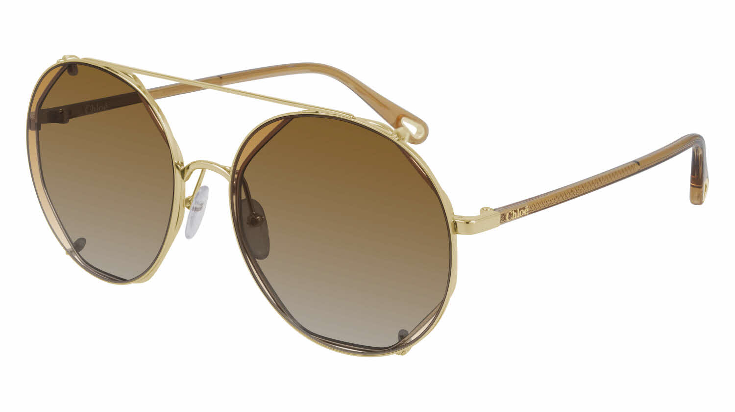  light grey lens with orange clip on lens /shiny gold light brown