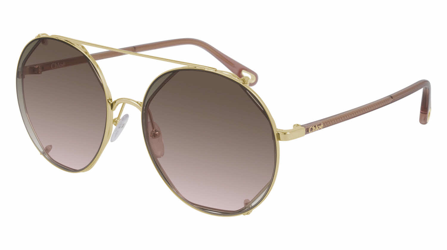  light coral lens with beige clip on lens /shiny gold opal light brown