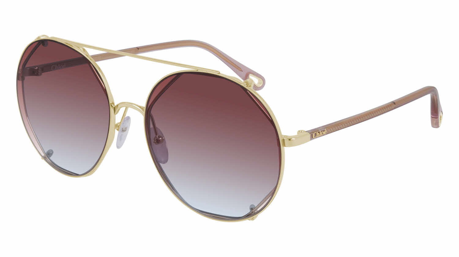 light blue lens with red clip on lens /shiny gold opal pink