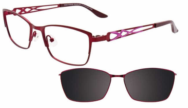  grey clip on lens/satin red and shiny pink