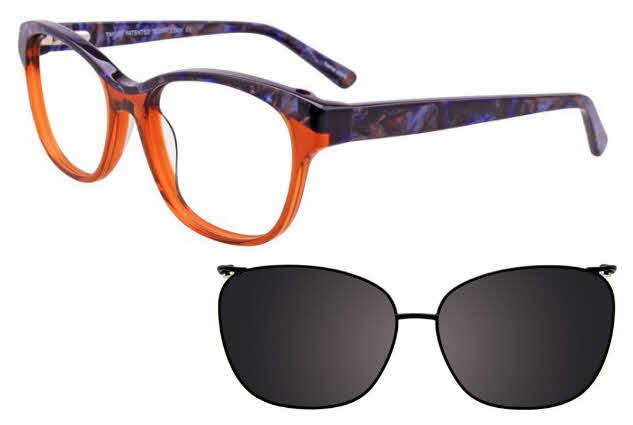  clear lens/crystal orange marbled peal blue with clip on lens
