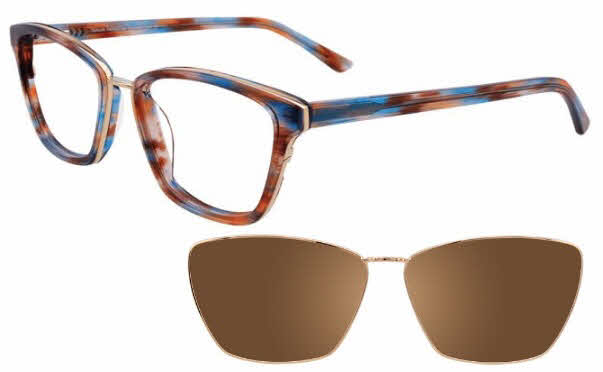  clear lens/brown blue marbled gold with polarized clip on lens