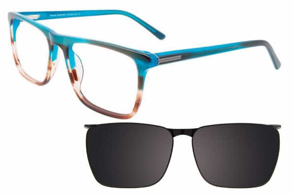  clear lens/blue marbled brown with clip on lens