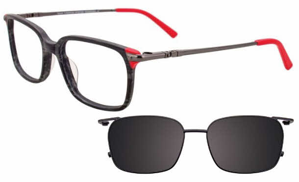  clear lens/black marbled red with polarized clip on lens