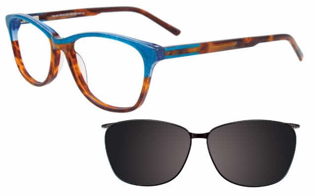  clear lens/brown marbled blue with clip on lens