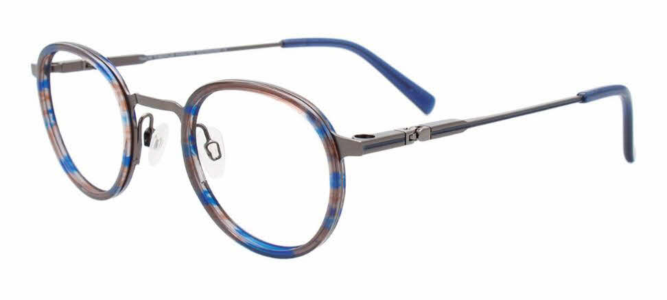  clear lens/blue marbled satin steel with polarized clip on lens