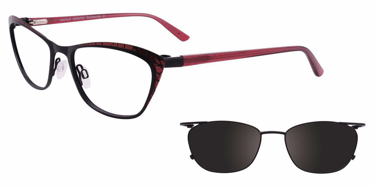  clear lens/satin black dark pink with black polarized clip on lens