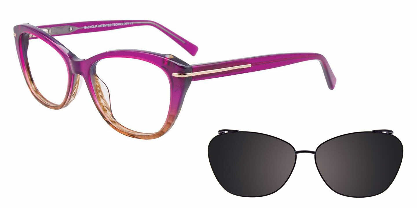  clear lens/fuschia brown with clip on the lenses