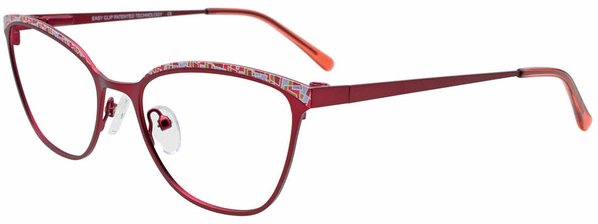  clear lens/satin red mix patterned browline