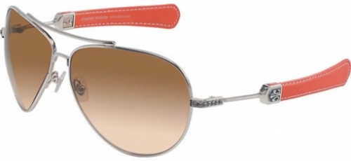  shiny silver/ orange leather