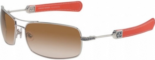  shiny silver/ orange leather
