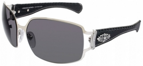  shiny silver/black leather