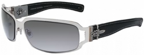  shiny silver/black leather