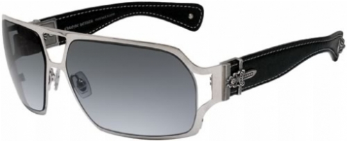  shiny silver/black leather